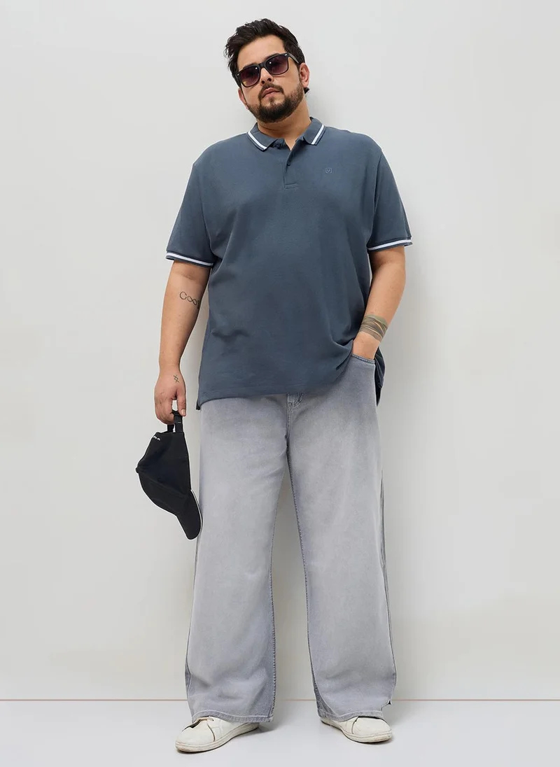 Urbano Fashion  Urbano Plus Men's Light Grey Loose Baggy Fit Heavy Washed Faded Denim Jeans Non-Stretchable for Men | Best Price UAE